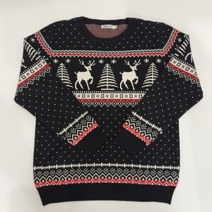 ZENBRIELE Women's Long Sleeve Crewneck Reindeer Holiday Print Sweater Size Large